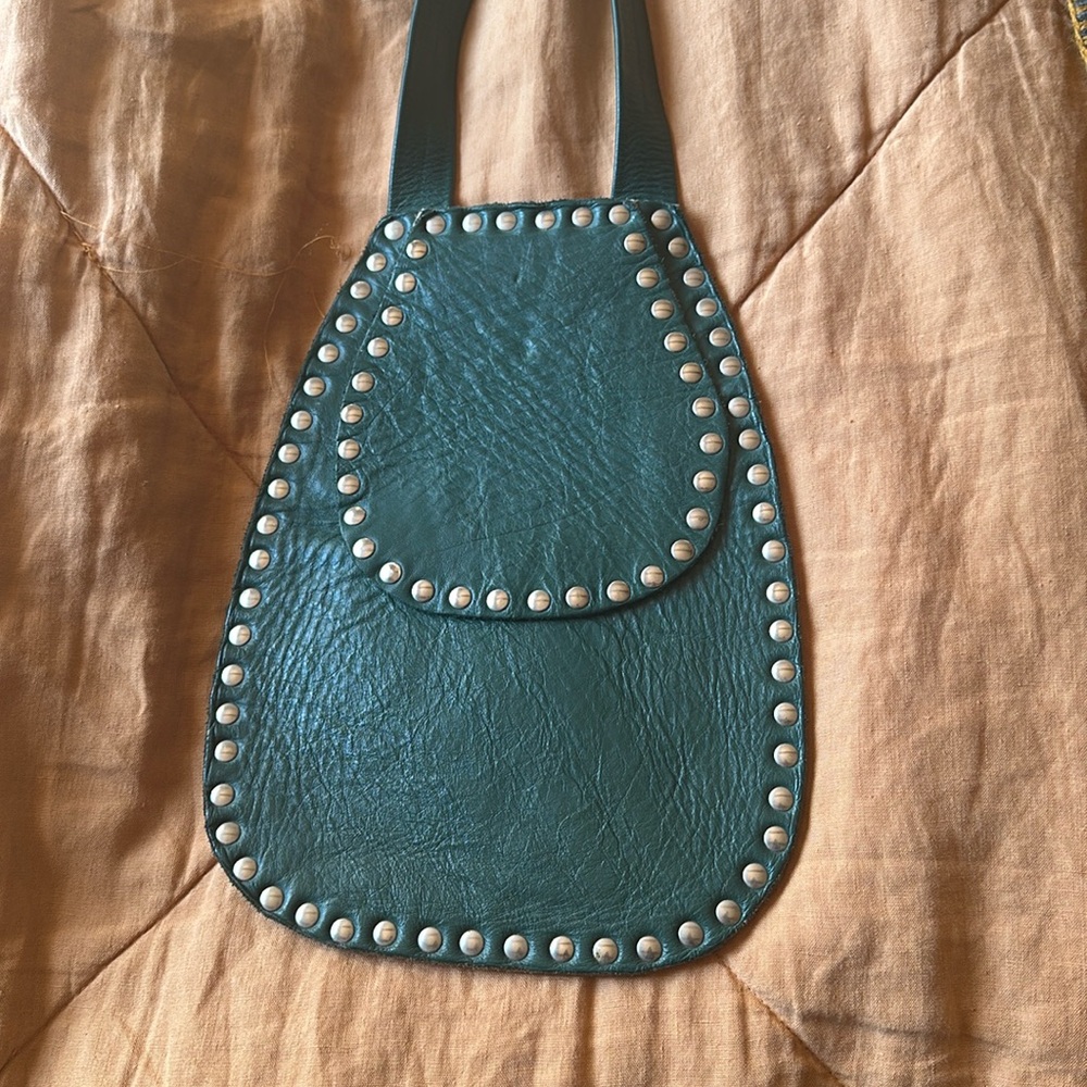 Handmade vintage studded genuine leather crossbody purse
